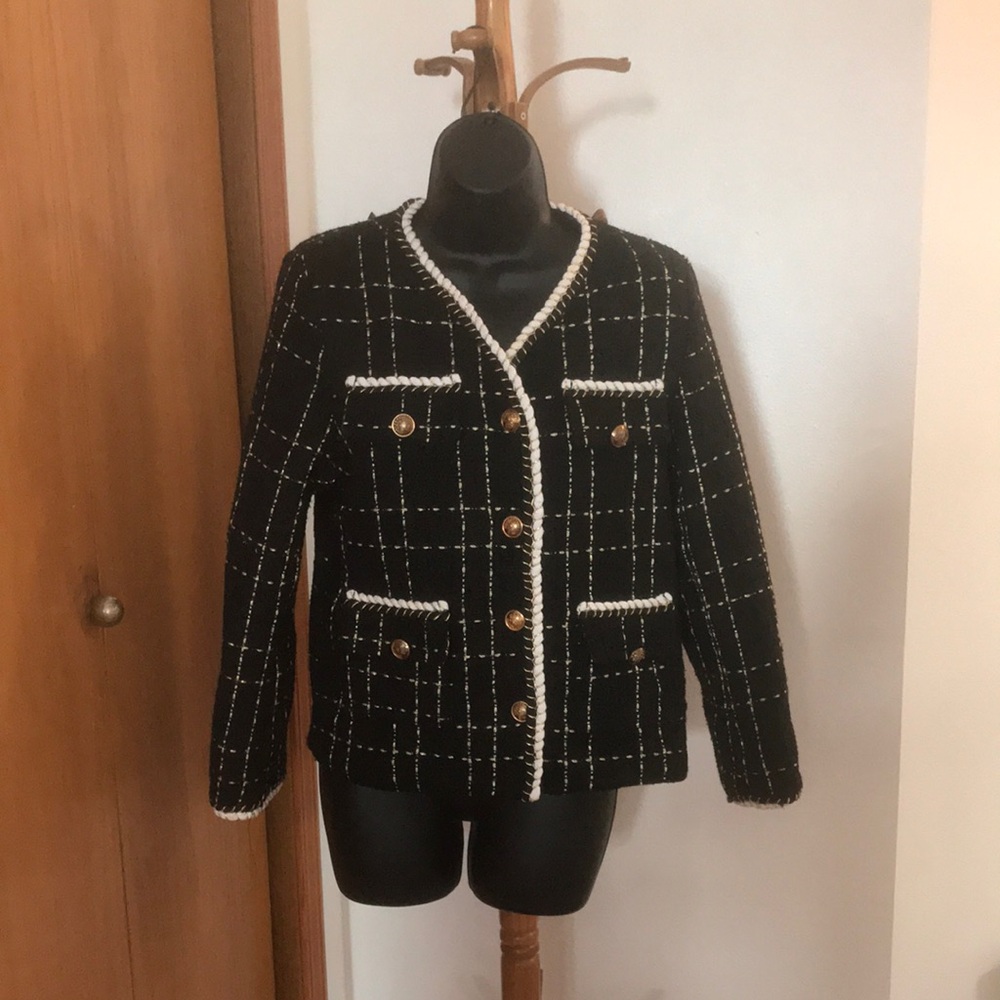 Korean BLACK Tweed Classic Jacket M